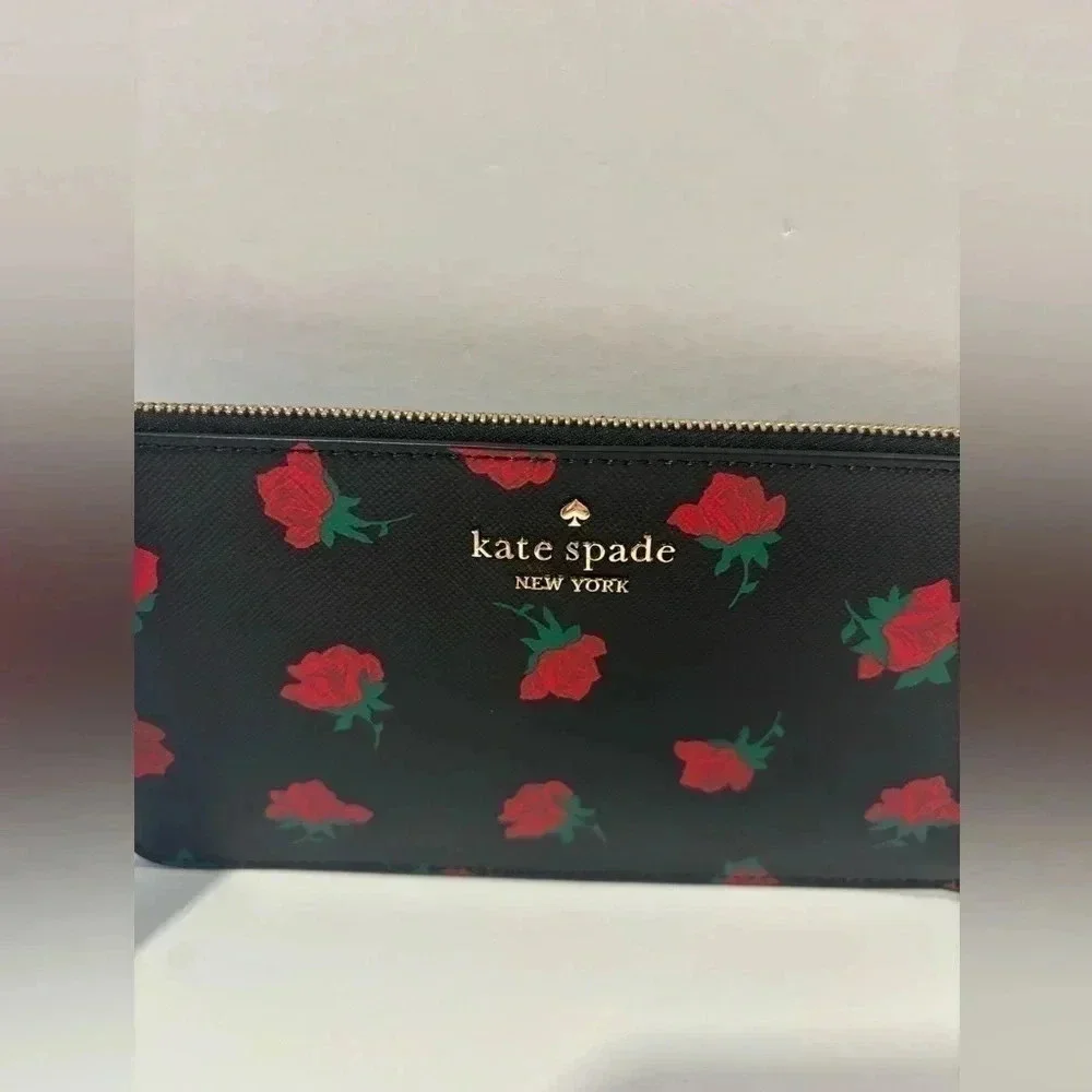 Kate Spade NWT Lucy Medium L-Zip Wristlet COLOR: Black Multi